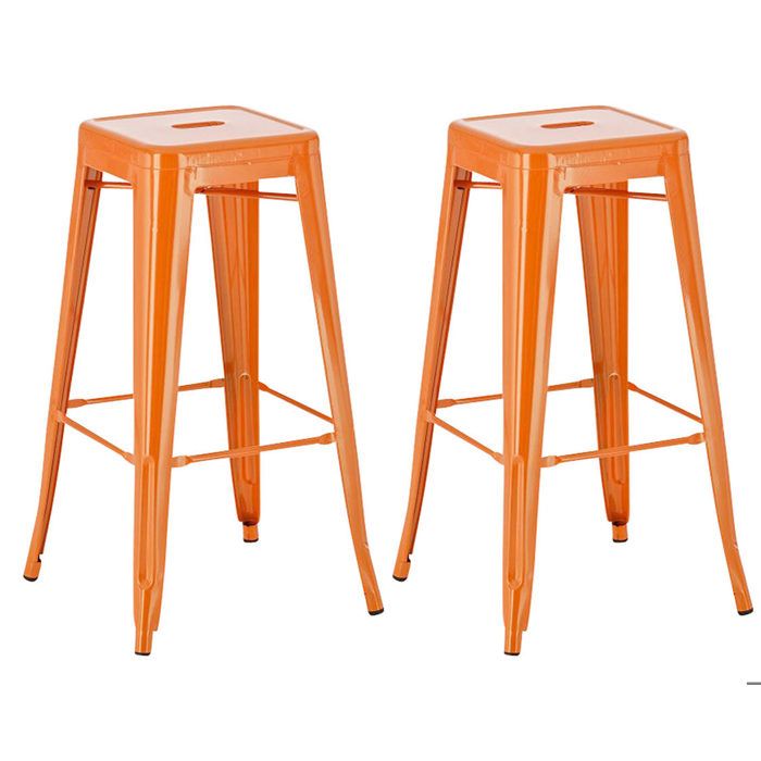 Lot de 2 tabourets de bar style industriel en metal avec repose pieds orange TDB10120