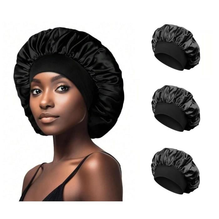 Coiffes De Nuit En Satin De Soie - Pack De 2 (noir + Rose), Ajustables, Pour Protéger Les Cheveux