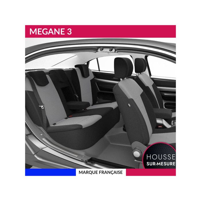 Housses de siège sur mesure pour MEGANE 3 Berline (11/2008 à 12/2016) Housse Voiture / Auto dintérieur Jeu complet en tissu