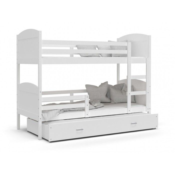 LIT SUPERPOSÉ 3 PLACES MATEO 190x90 BLANC + BLANC couleurs MDF livré avec les sommiers et matelas en mousse de 7cm OFFERTS