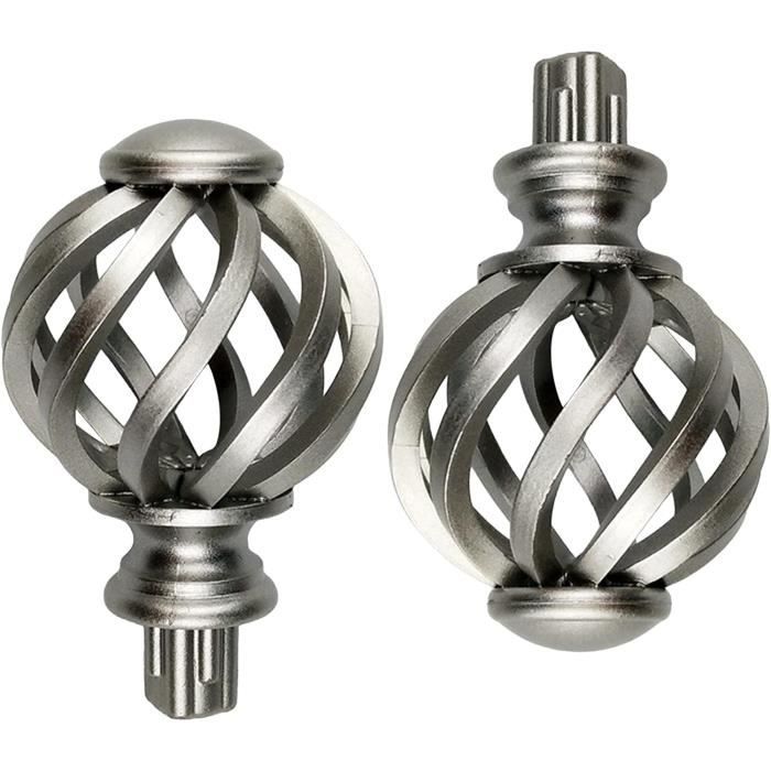 Paire d'embouts uniques de tringle à rideaux en forme de rose ancienne en métal et laiton plaqué - France