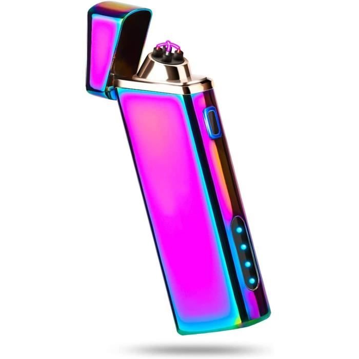 Briquets électroniques USB Rechargeables - Lot De 2, Double Arc électrique, Coupe-vent - Indicateur LED De Batterie, Arrêt Automatique - Cadeau Original (argenté)