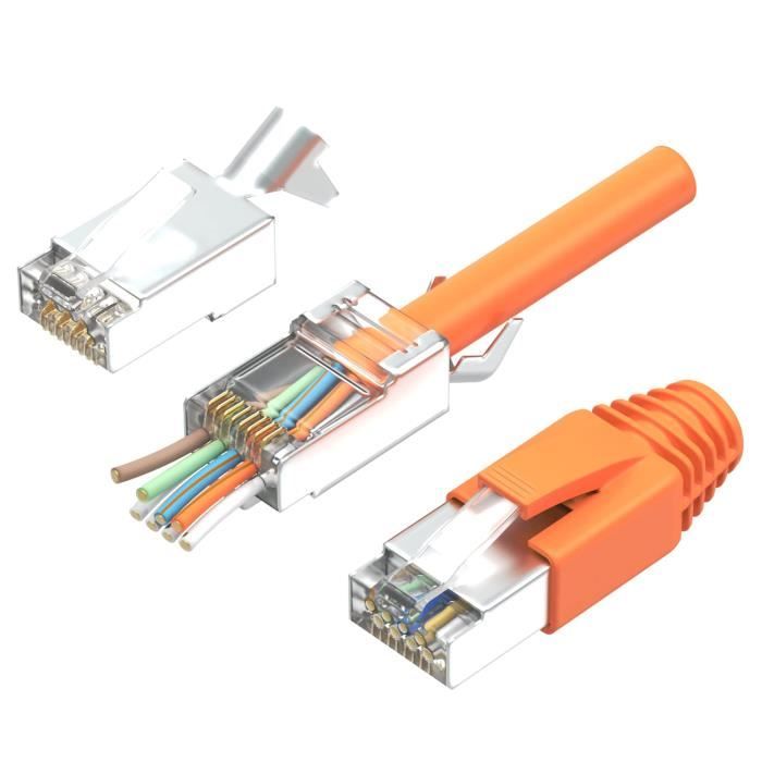 Connecteur RJ45 Fiche Cat 7 Embout Ethernet POE Pass Through RJ45 Câble ...