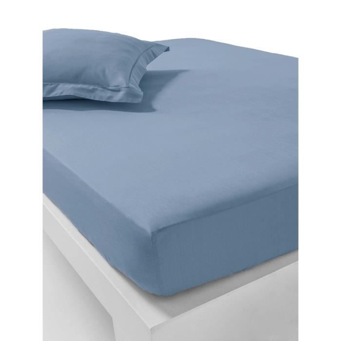 Drap-housse uni en flanelle, 160x200 couleur Bleu - Cdiscount Maison