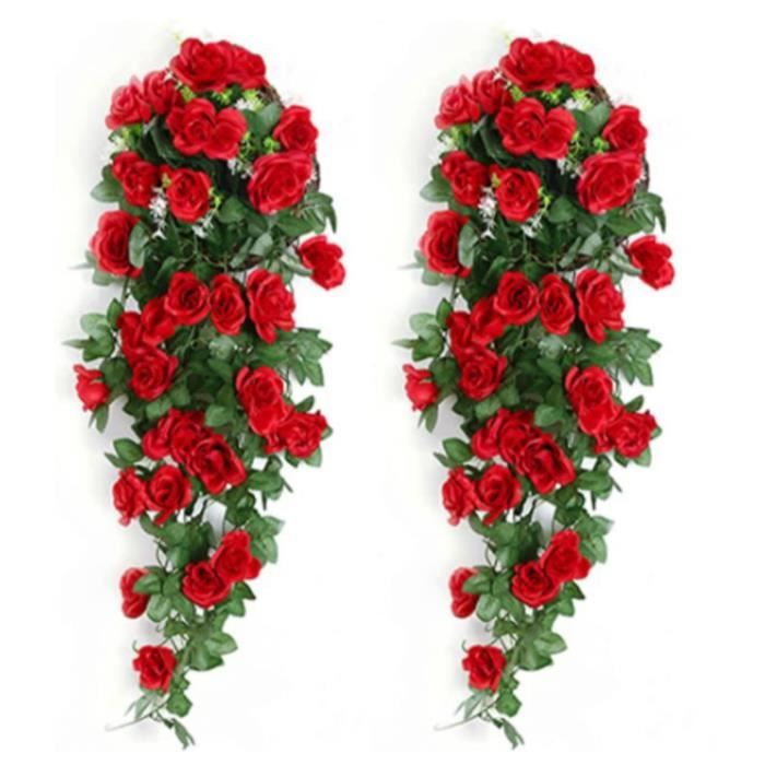 2 Roses Artificielles Rouges Yiyifor - Plantes Suspension 90cm Pour Décoration Maison, Mariage, Bureau