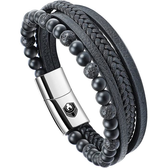bracelet homme perles et cuir - Bracelets- homme.com