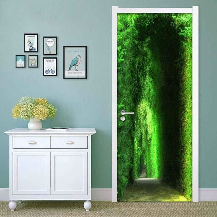 Autocollant Porte 3D Cabane En Bois - Sticker Déco 88x200cm, PVC Imperméable Pour Salon/Chambre