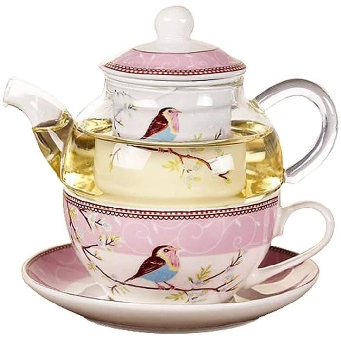 Services à Thé En Grès - Théière + 2 Tasses Avec Soucoupes - Marron - Occasion Bon État