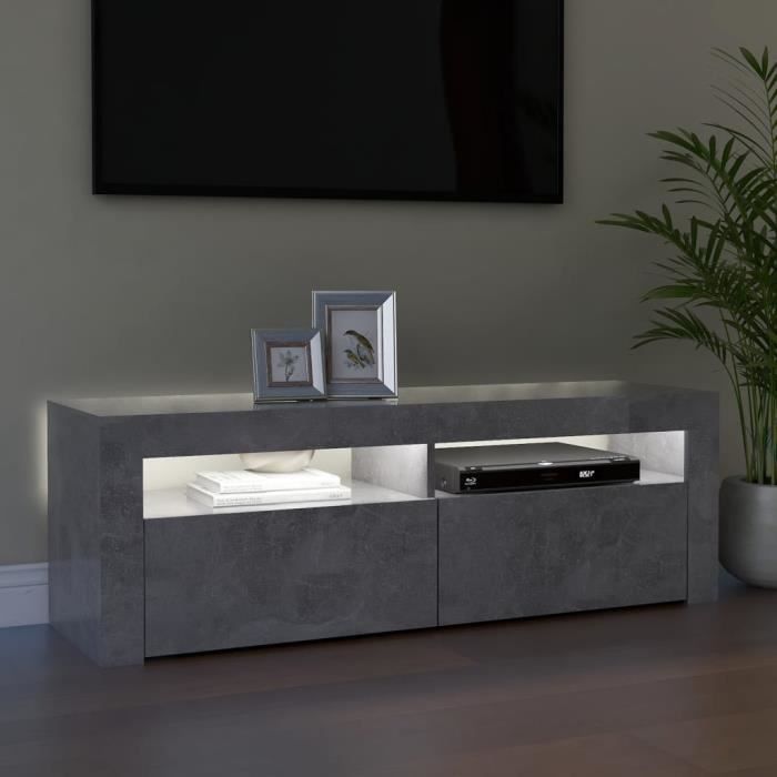 Meuble TV SWT avec lumières LED Gris béton 120x35x40 cm