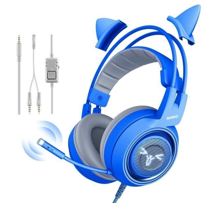 Somic G952 Tete Monte Chat Mignon Casque Bleu Oreille Casque De Jeu 3 5mm Prix Pas Cher Cdiscount