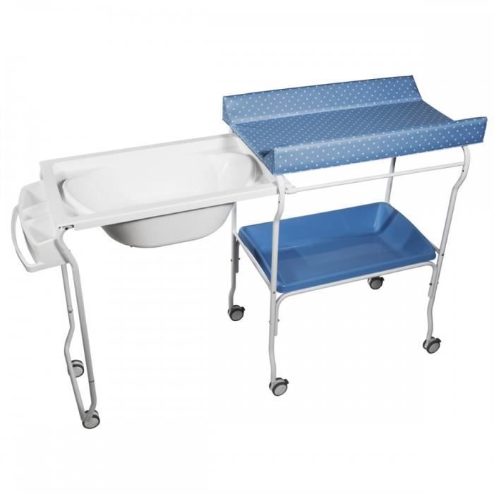 Liv Baignoire Table A Langer Chariot Sur Roulettes Bleu Motif Pois Cdiscount Puericulture Eveil Bebe