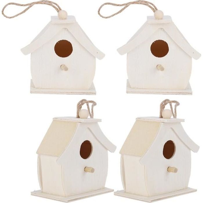 Meilleurs prix pour ESTINK nichoir extérieur 4pcs mini maison d'oiseaux en bois suspendus ornements de nids d'oiseaux pour jardin extérieur balcon