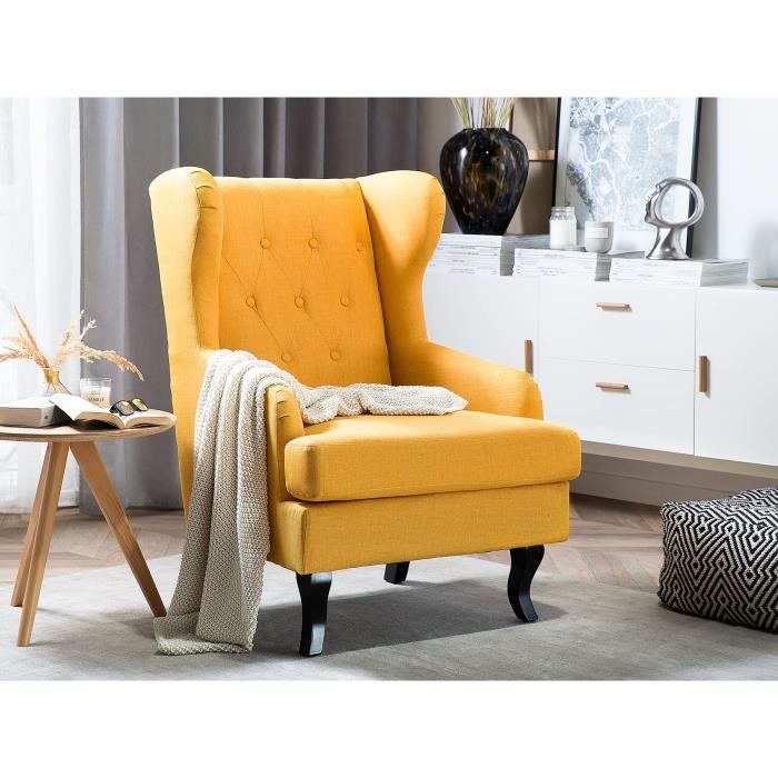 fauteuil bergère jaune alta - beliani - vintage - tissu - avec accoudoirs - relaxation