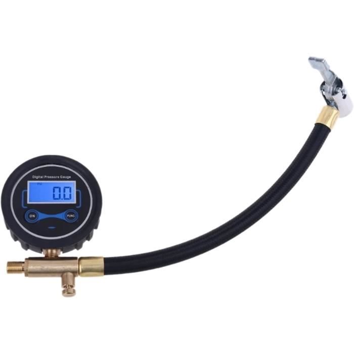 Manomètre Pression Pneus 100 PSI Avec Tuyau Flexible – Précis ANSI, Robuste Pour Voiture, Moto, Vélo – Noir