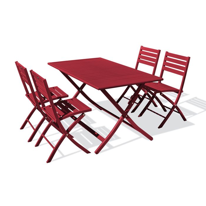 Ensemble repas de jardin 4 places en aluminium - Rouge carmin - MARIUS Ensemble repas de jardin 4 places en aluminium - Rouge carmin - MARIUS