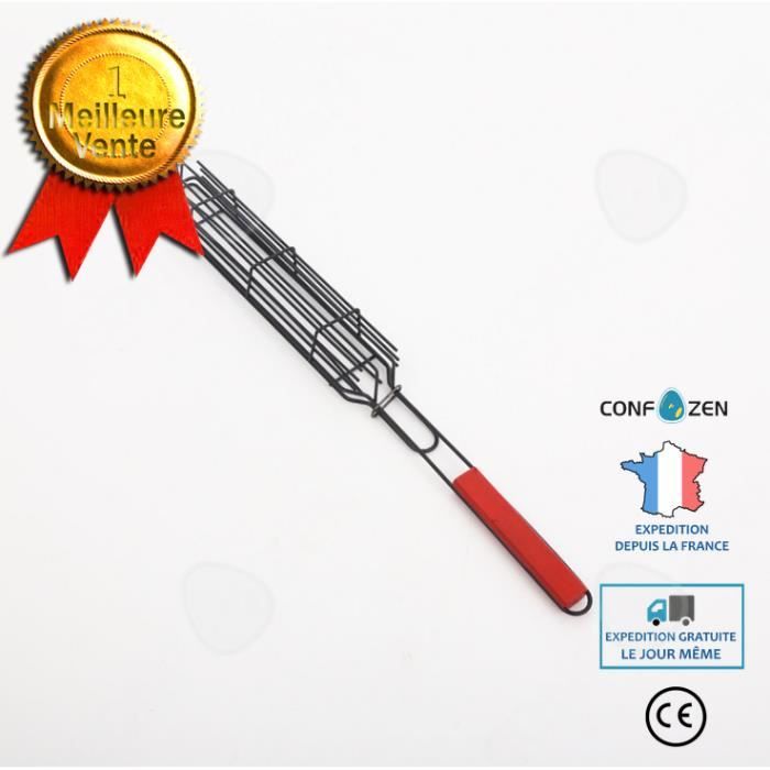 CONFO® Barbecue extérieur maille clip poignée en bois barbecue poignée de main saucisse grillée brochettes de hot-dog maille de barb