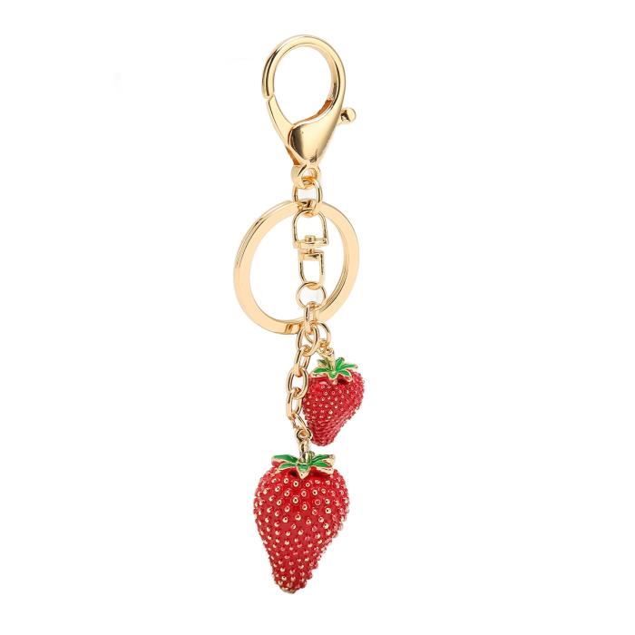 Porte-clés Fraise En Métal Argenté - Pendentif Charm Fruit - Neuf Avec étiquettes