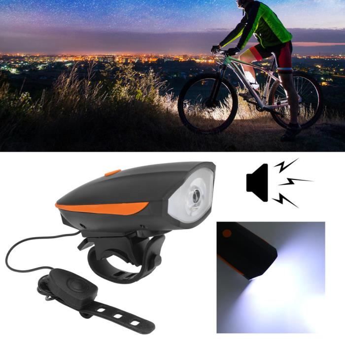 éclairage avant de vélo avec klaxon de chargement usb veilleuse de nuit lampe de poche étanche(orange)