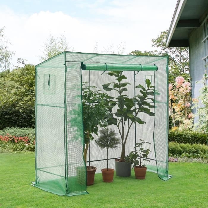 Serre de tomates Vlaardingen en acier et polyéthylène à porte et 2 fenêtres zippées 198 x 78 x 180 - 200 cm vert