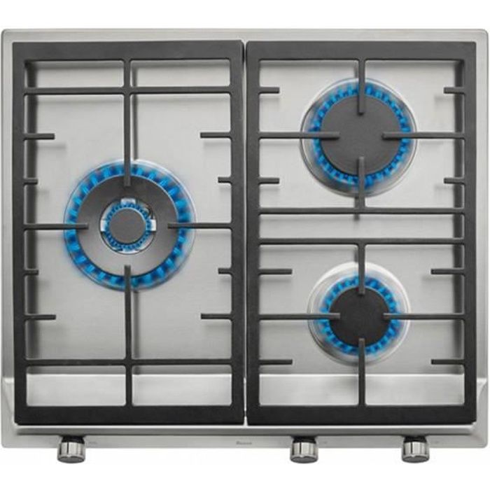 Plaque au gaz 8550W 3 feux 60 cm Acier inoxydable Noir Plaque de