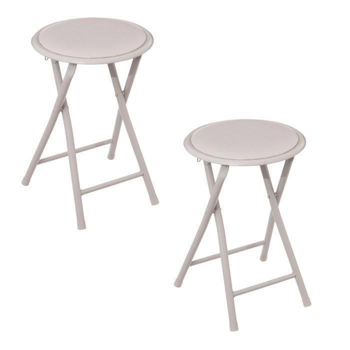 Toilinux - Lot de 2 tabourets dappoint pliants en PVC - Beige