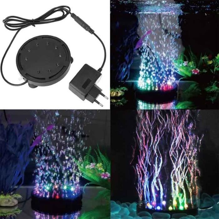 Meilleurs prix pour Lumière Aquarium LED Lampe à Bulles d'air sous-Marine Submersible 12V lumière Changeante Multi-colorée pour Réservoirs Poissons