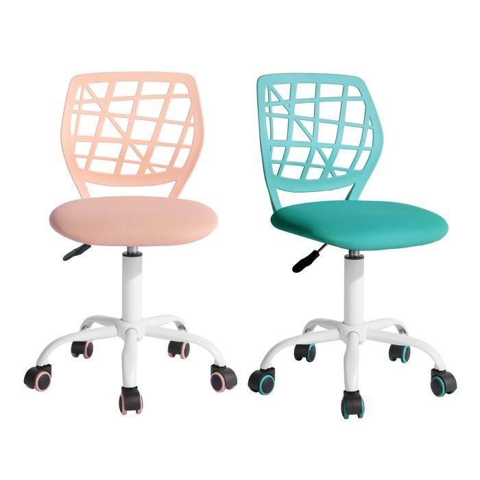 Chaise de bureau - FURNITURER - Lot de 2 - Hauteur réglable - Siège ergonomique - Rose pâle & turquoise