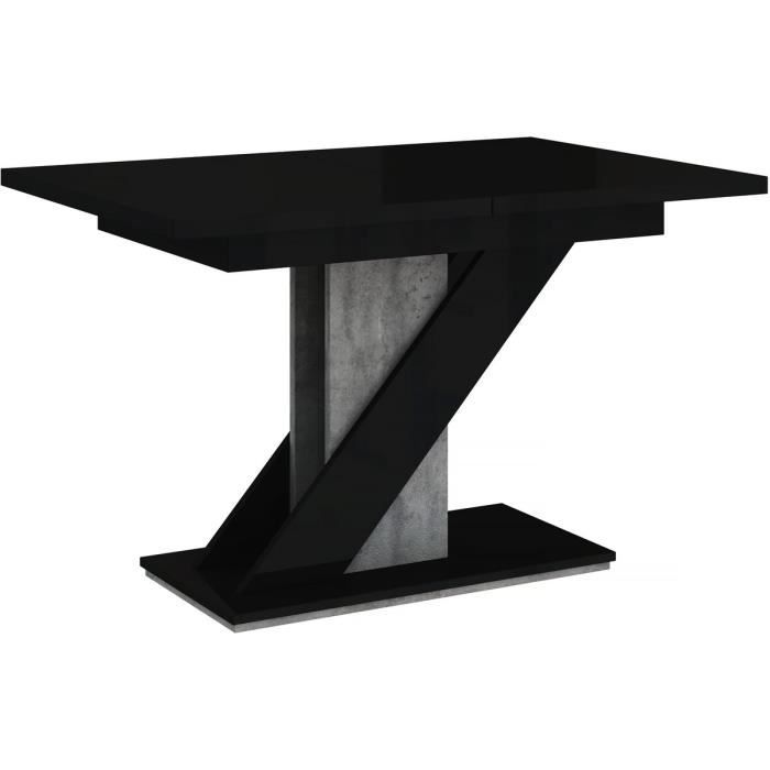 table repas extensible "meva" - 120/160 x 80 x 75 cm - noir brillant/béton 120/160 x 80 x 75 cm, noir brillant/béton.