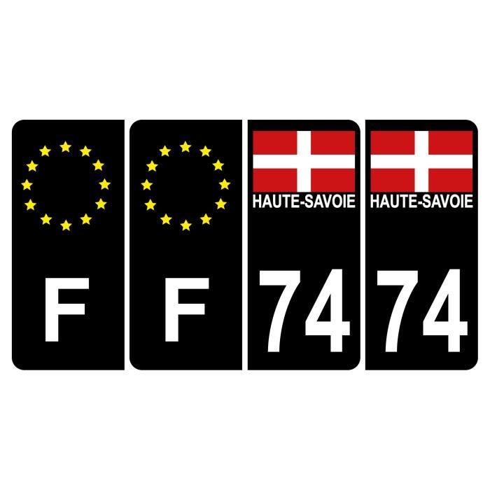 Lot De 4 Autocollants Plaque Immatriculation HADEXIA - Croix De Savoie Noir + F Europe - 45x100mm