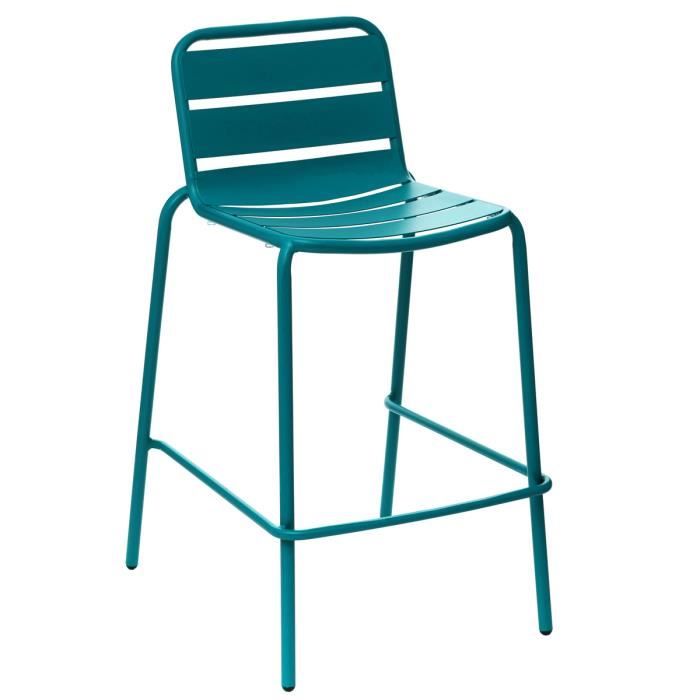 chaise de bar empilable phuket - hespéride - bleu canard - métal - acier - extérieur