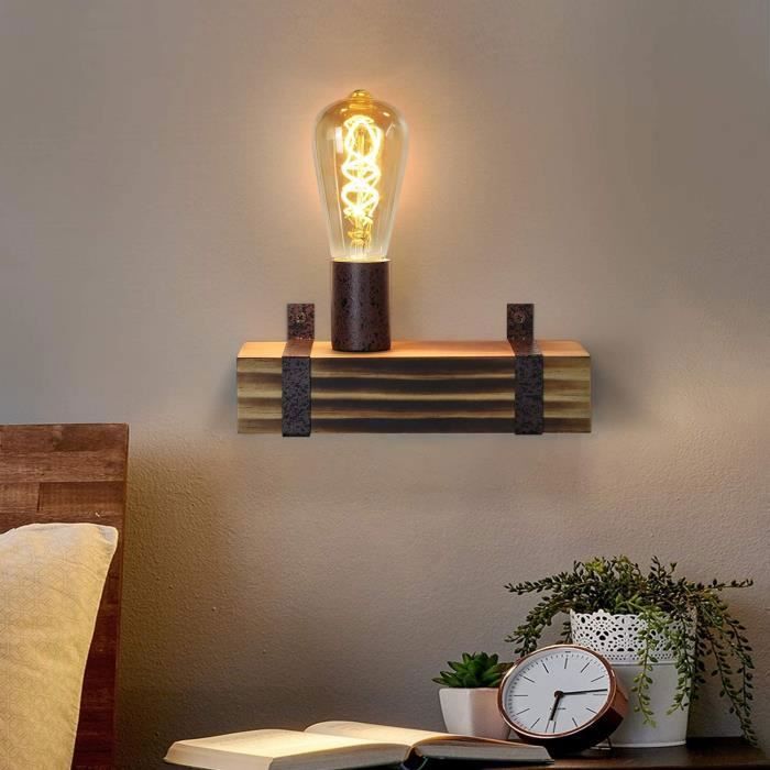 Homefire E27 Lampe murale rétro en bois - Bois et métal - 23 x 8.5 x 11 cm - Spot mural au design industriel