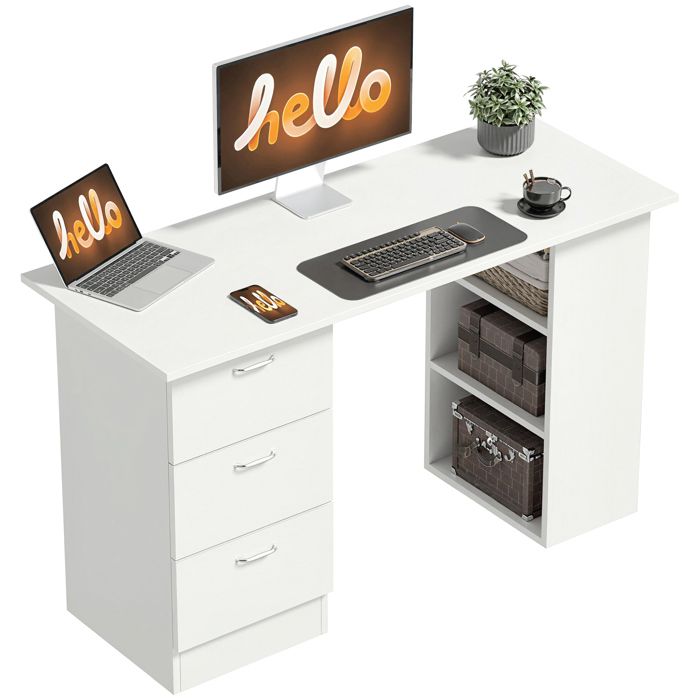 Bureau dordinateur - HOMCOM - 3 tiroirs 3 étagères bureau rangement réversible étude - Panneaux particules - blanc Bureau dordinateur - HOMCOM - 3 tiroirs 3 étagères bureau rangement réversible étude - Panneaux particules - blanc