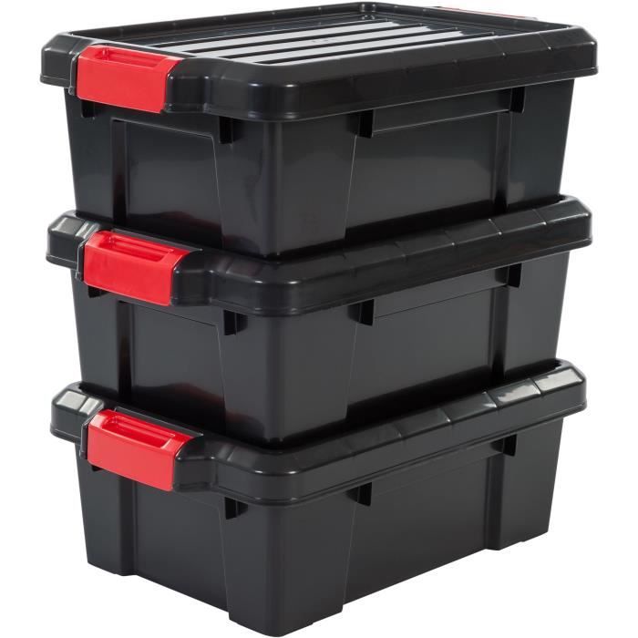 IRIS OHYAMA Lot de 3 boîtes de rangement avec fermeture clic - Power Box - SK-130 - Plastique - Noir - 12,5 L - 46 x 29,7 x 16 cm