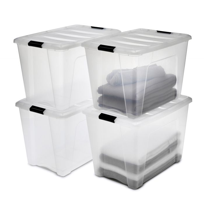 Iris Ohyama Boites de Rangement Plastique avec Couvercle 60L Lot de 4 Transparent DDNTB-60 Iris Ohyama Boites de Rangement Plastique avec Couvercle 60L Lot de 4 Transparent DDNTB-60