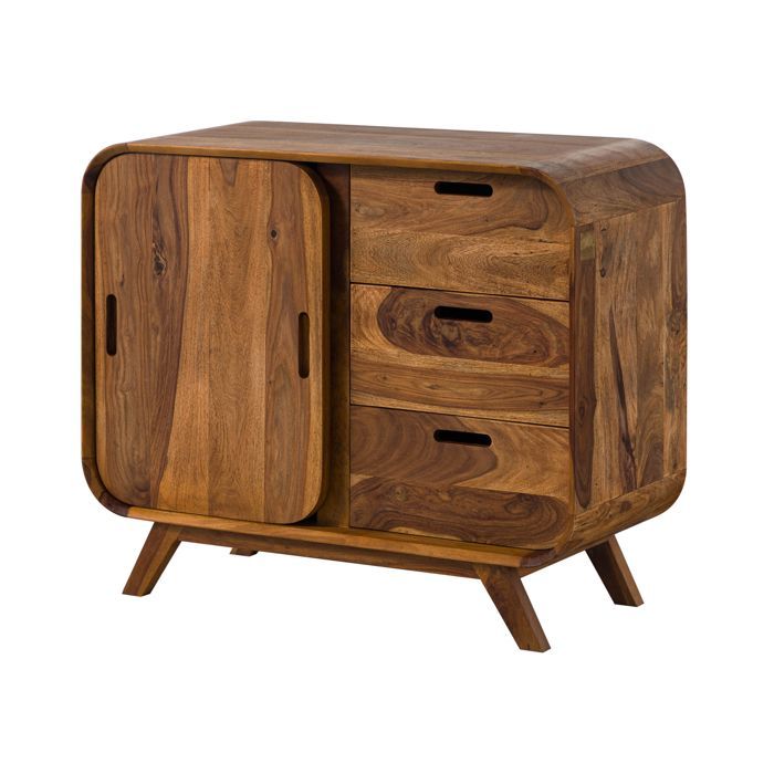 Buffet bas Sheesham brun laqué massif 90x40x75 cm bois massif MAILAND #100