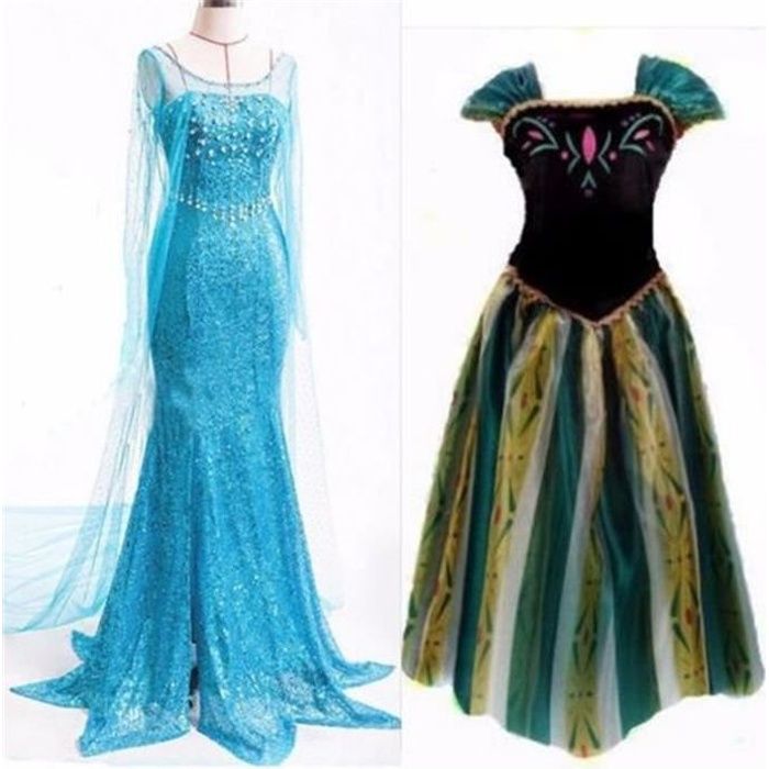 Femme Adultes Princesse Frozen Reine Elsa Anna Deguisement Cosplay Fete