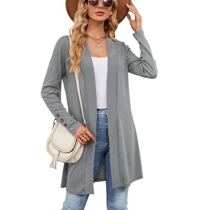 Cardigan Léger Femme Gris - Ouvert Devant, Tricot Doux, Coupe Ample Pour Printemps/été/automne - 10