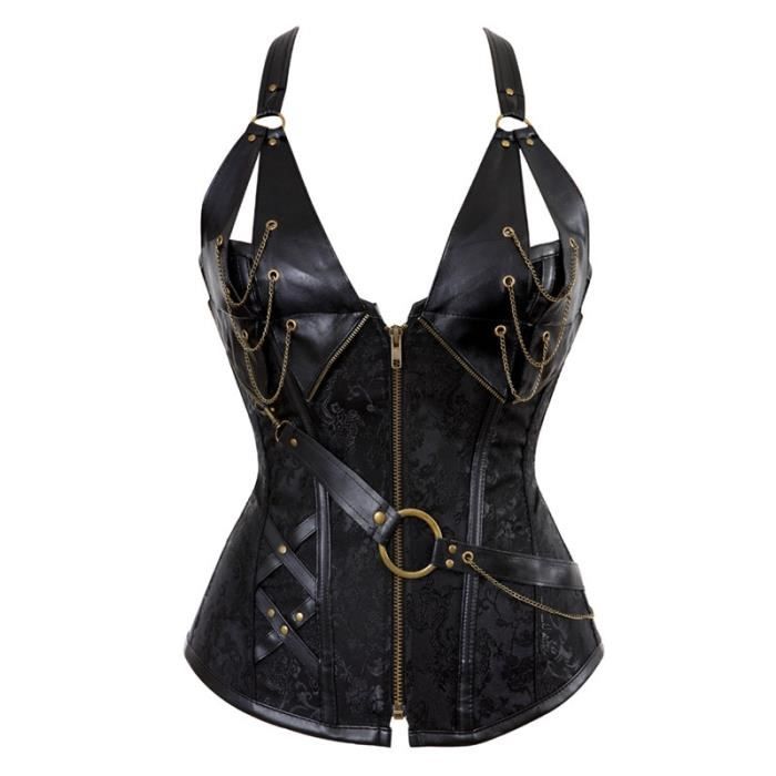 Bustier femme,corsets et bustiers en cuir pu,grande taille,avec boucles