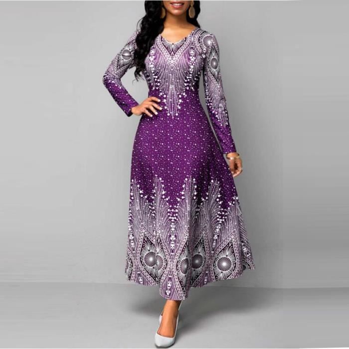 Robe Femme - longue ?� manches - FR48EIW Purple - Cdiscount Pr??t-?�-Porter