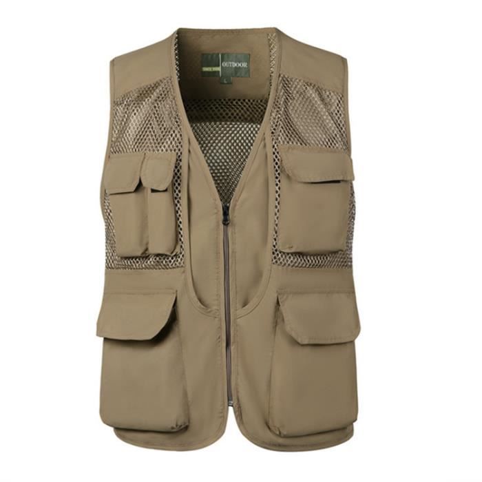 KTWOLEN Gilet De Pêche Homme Multi-Poches - Veste Sans Manches 100% Coton Journaliste Chasse