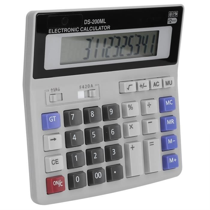 Calculatrice Électronique Solaire Grand Écran LCD 12 Chiffres - Double Alimentation Noir