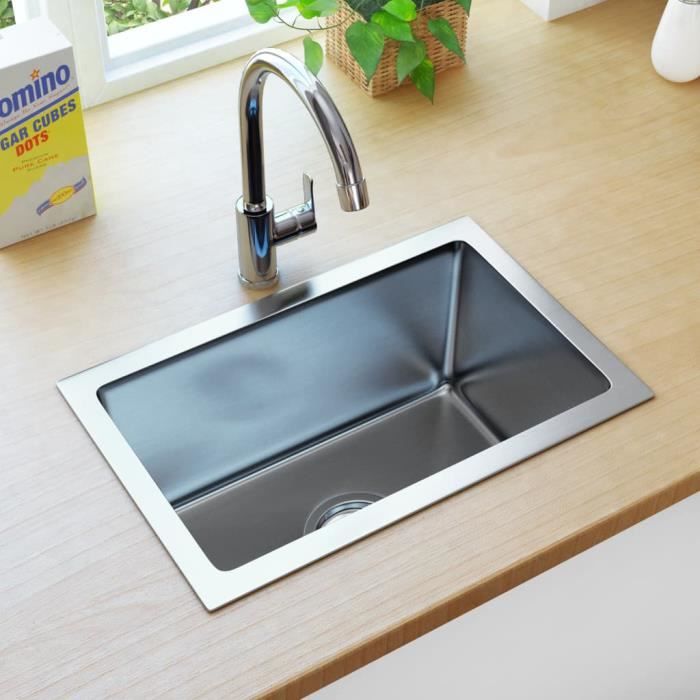 Évier de cuisine rectangulaire en inox OVONNI - 1 bac - 29x44cm - crépine incluse
