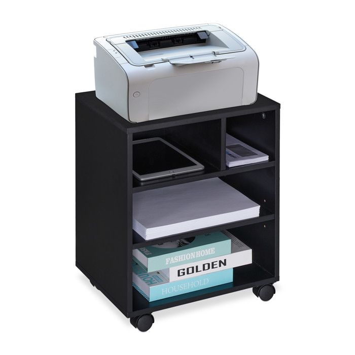 Relaxdays Caisson de bureau 4 compartiments ouverts salle de travail aggloméré rangement HLP 49x40x30 cm noir