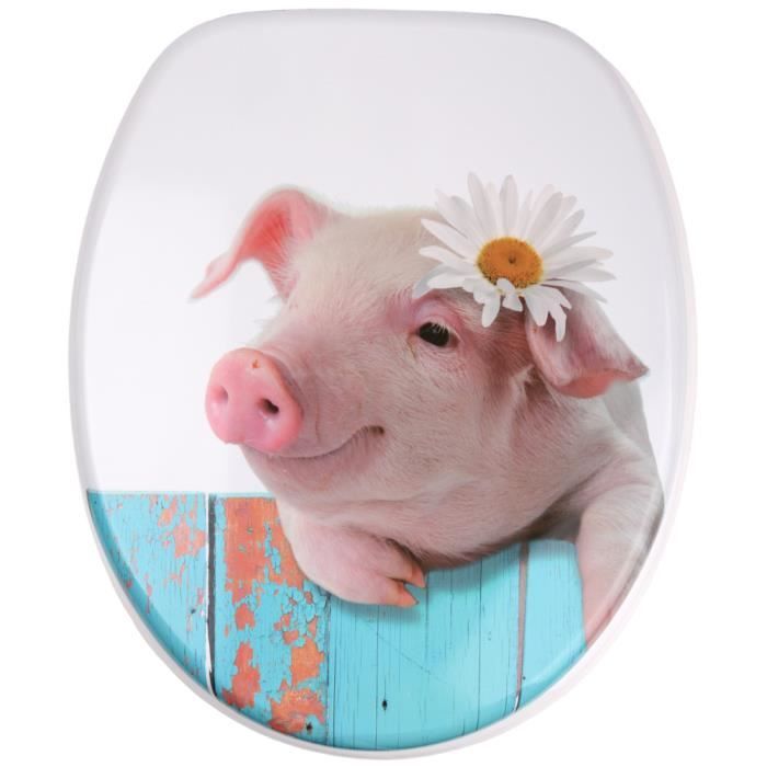 Abattant WC frein de chute soft close Cochon - Finition de haute qualité - Fixation facile