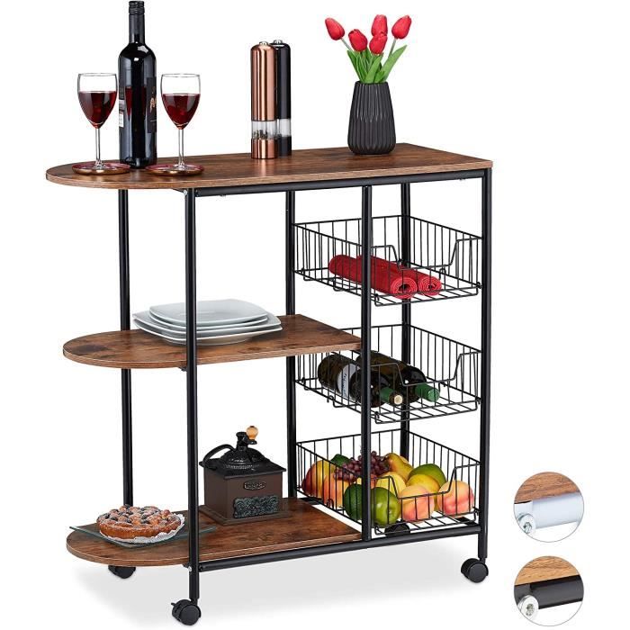 Chariot De Service 3 Plateaux Royal Catering - Idéal Restaurant, Cantine & Cuisine - 150kg Charge Max - Plateau 84,5x49cm
