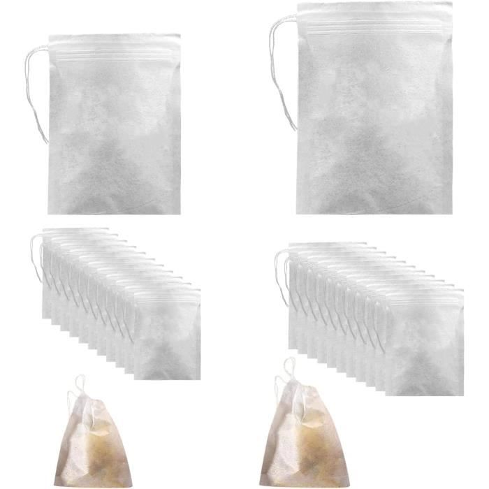 100 Sachets Thé Jetables Grand Format Avec Ficelle – Filtres Infusion Thé En Vrac & Épices