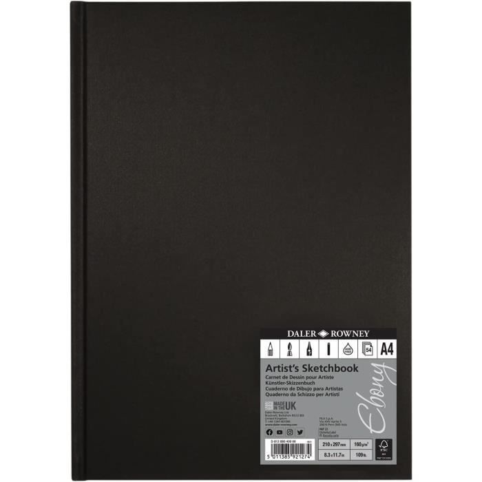 Daler-Rowney Ebony - carnet de croquis spiralé - 54 feuilles 160g/m²