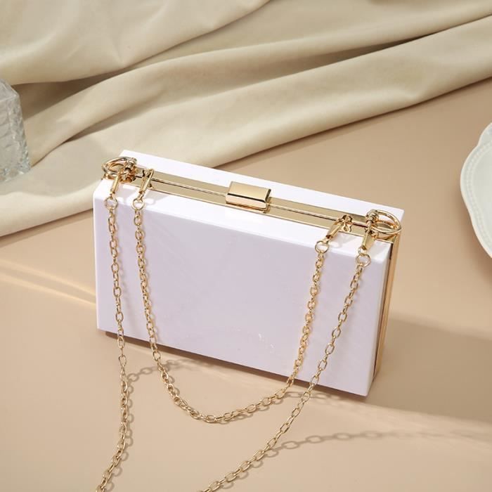 Sac à Main En Rotin Acrylique Perlé - Pochette De Soirée élégante Avec Chaîne Amovible - Idéal Mariage, Plage, Soirée - 2