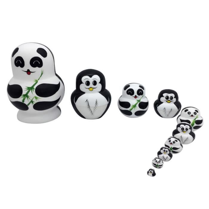 Poupées Gigognes Russes Pandas – 10 Couches En Bois De Tilleul – Décoration Artisanale Et Cadeau Original Pour Fêtes Et Anniversaires