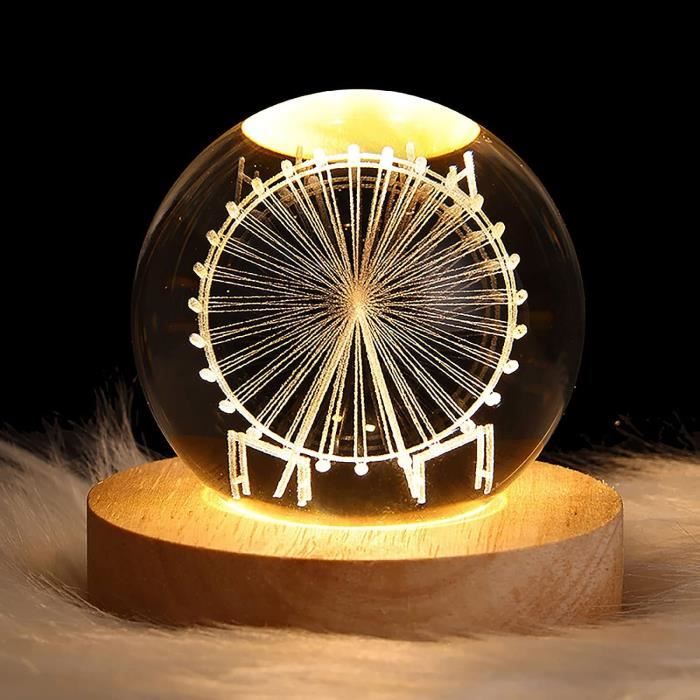 kiimiipa Veilleuse en boule de cristal 3D, lampe de lune USB, planètes